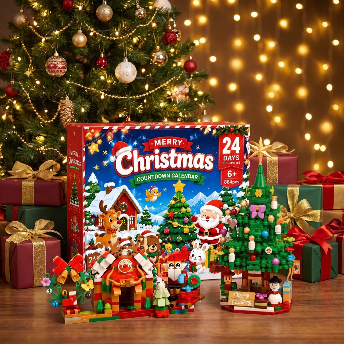 Christmas Village Brick Advent Calendar, 864 Pieces with House, Santa and Tree