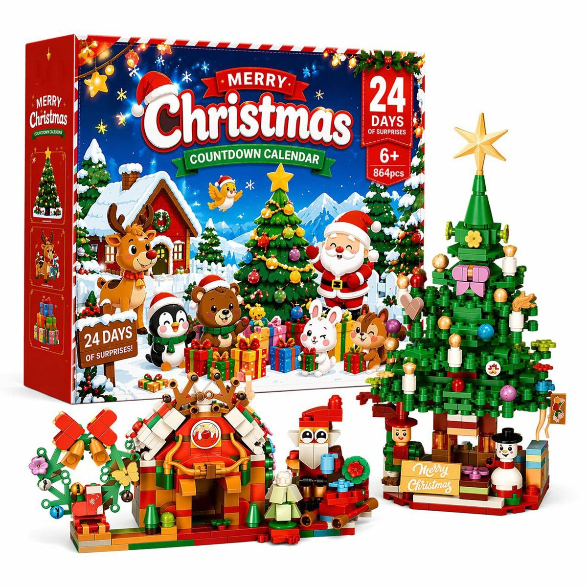 Christmas Village Brick Advent Calendar, 864 Pieces with House, Santa and Tree