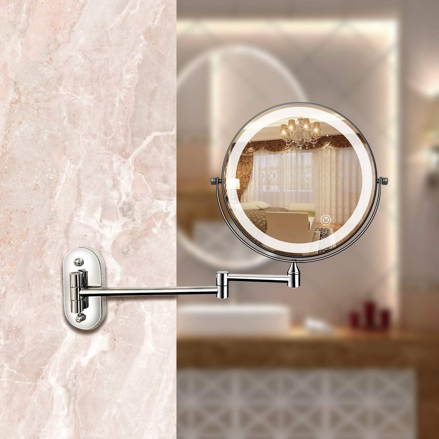 Chrome Silver Rechargeable LED Magnifying Mirror By Lunicca