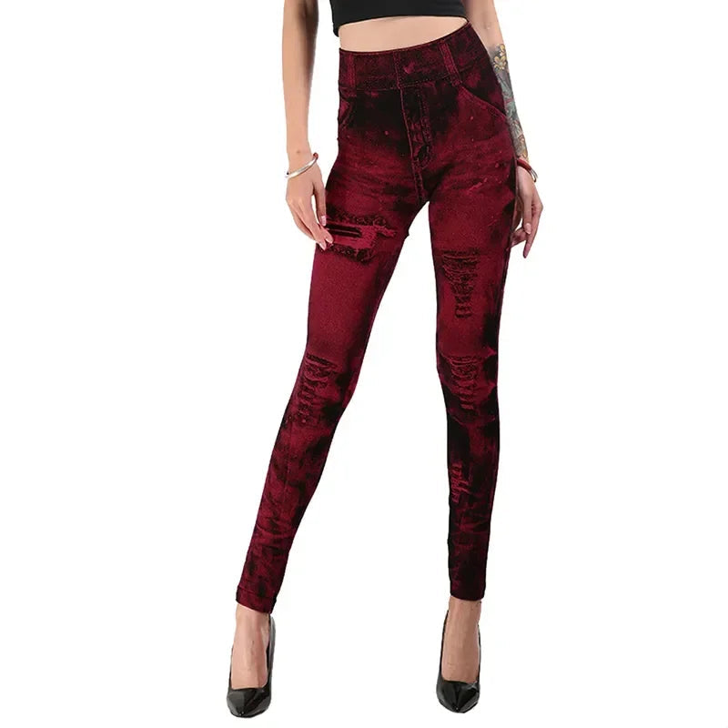 Image of Clara | Women's High-Waisted Distressed Printed Leggings