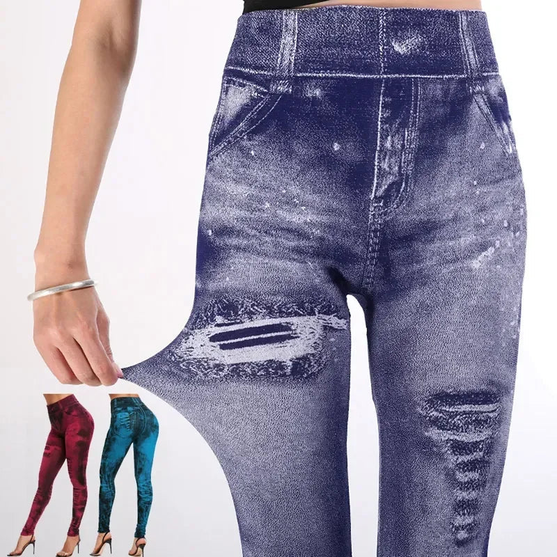 Image of Clara | Women's High-Waisted Distressed Printed Leggings