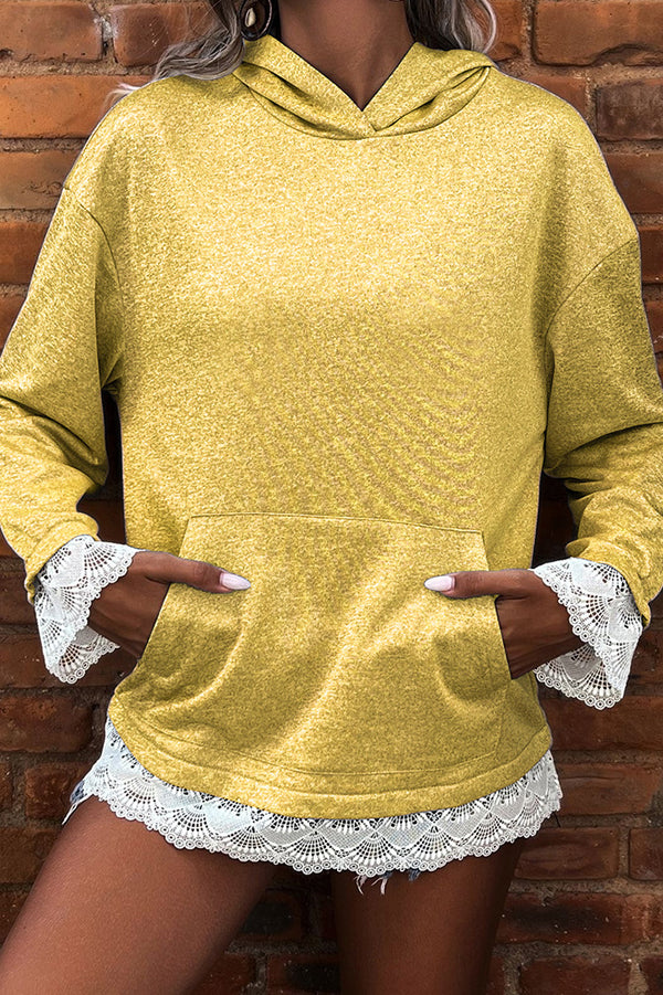 Image of Clara | Women's Long Sleeve Lace Trim Pullover Hoodie