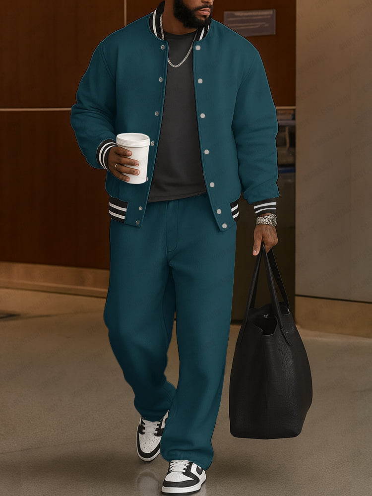 Classic Striped Trim Jacket and Pants Set