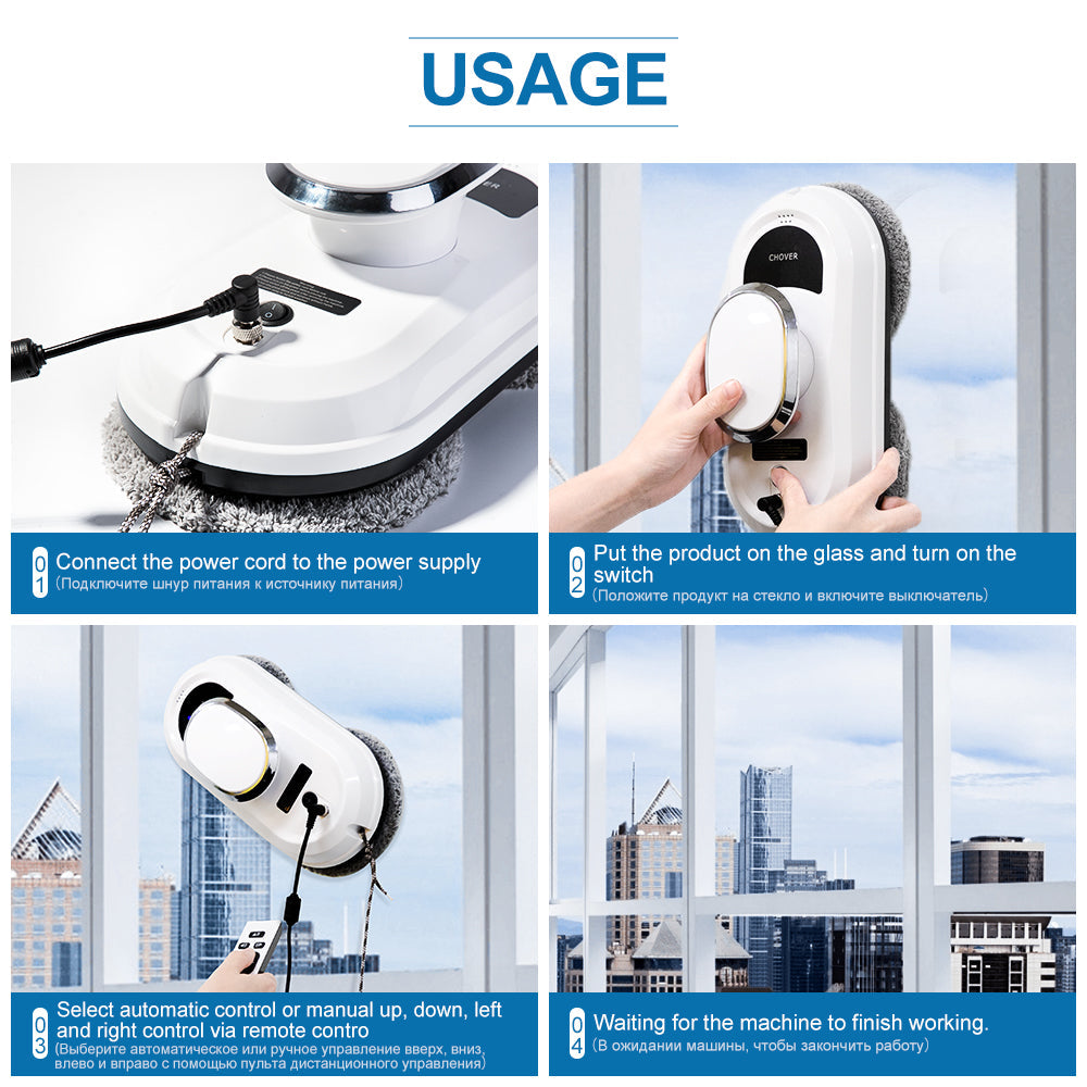 CleanBot Robot Window Cleaner – Smart and Hands-Free with Remote Control for Streak-Free Windows