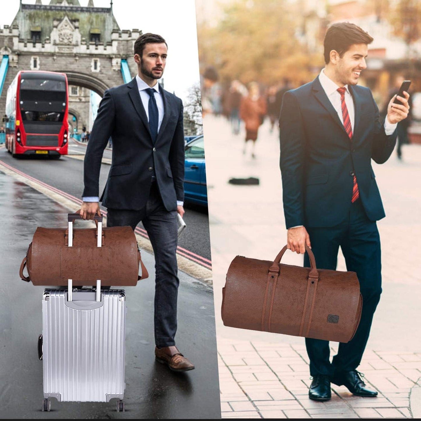 Convertible PU Leather Garment Duffel – Carry-On Weekender Suit Travel Bag