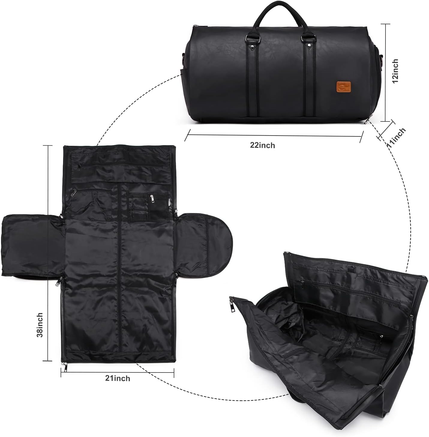 Convertible PU Leather Garment Duffel – Carry-On Weekender Suit Travel Bag