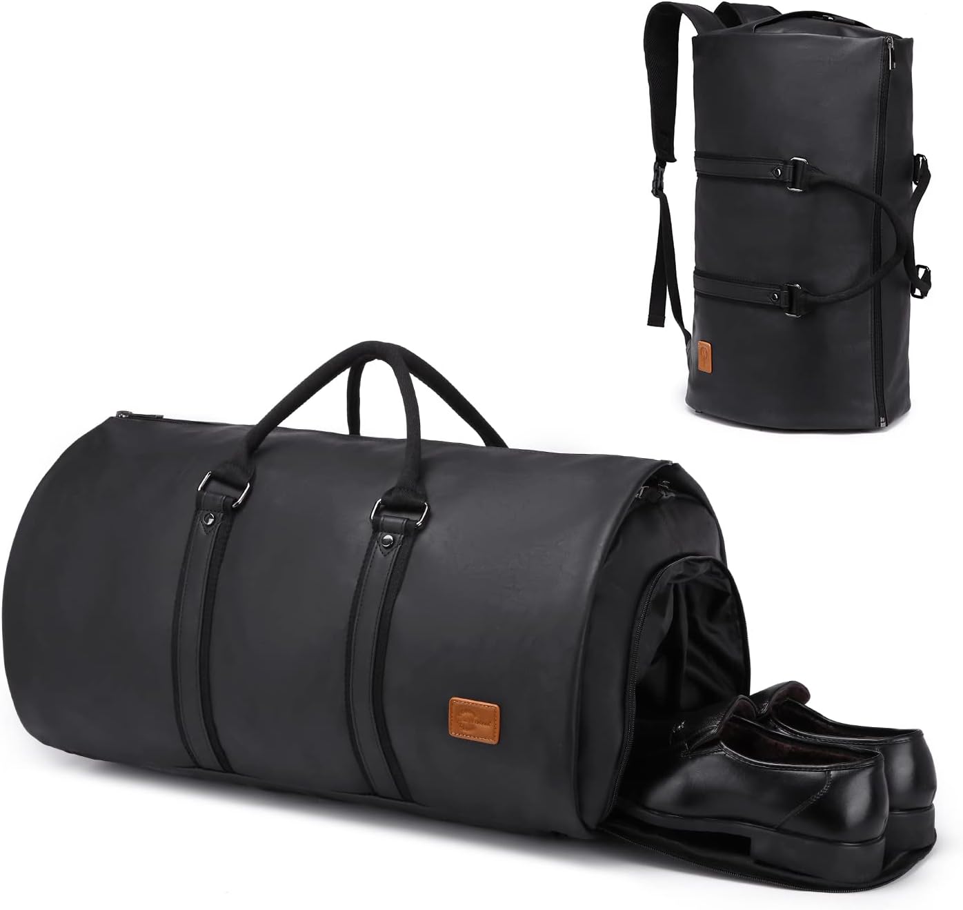 Convertible PU Leather Garment Duffel – Carry-On Weekender Suit Travel Bag