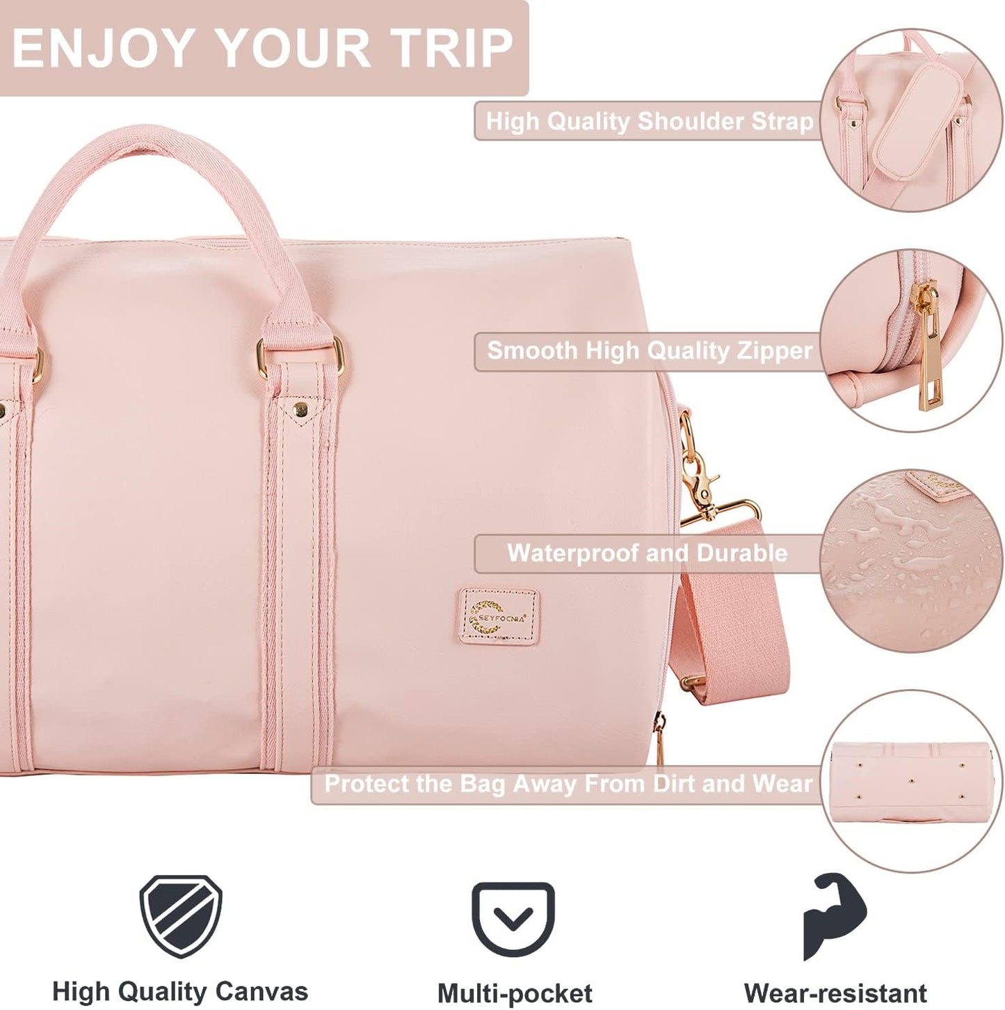 Convertible PU Leather Garment Duffel – Carry-On Weekender Suit Travel Bag