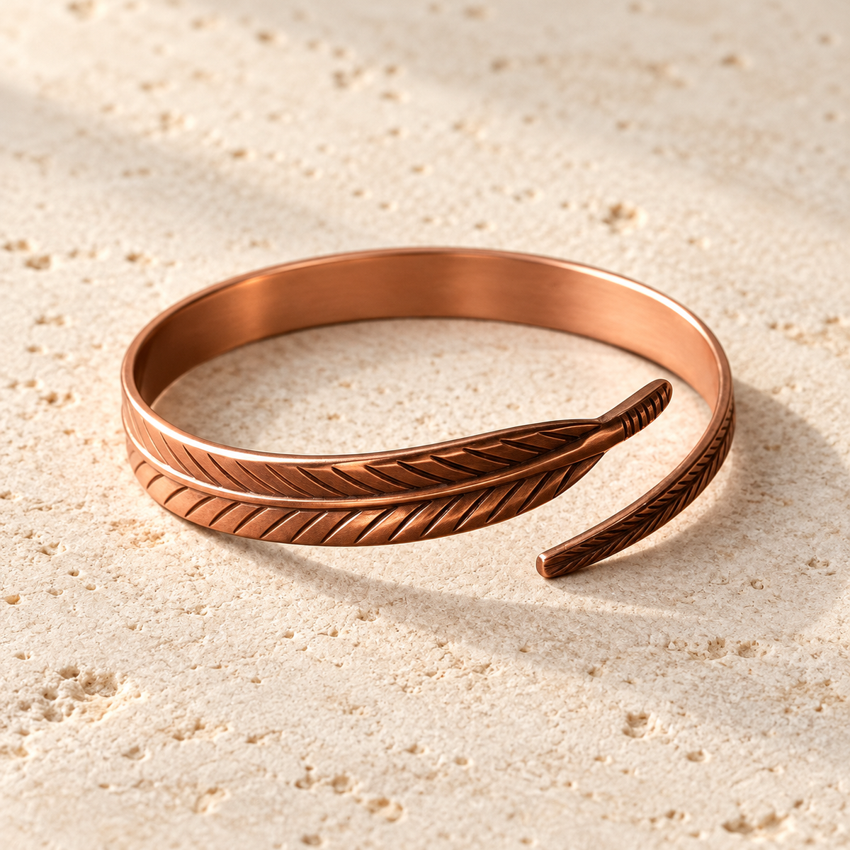 Airborne Feather Copper Bracelet — alternate product photograph