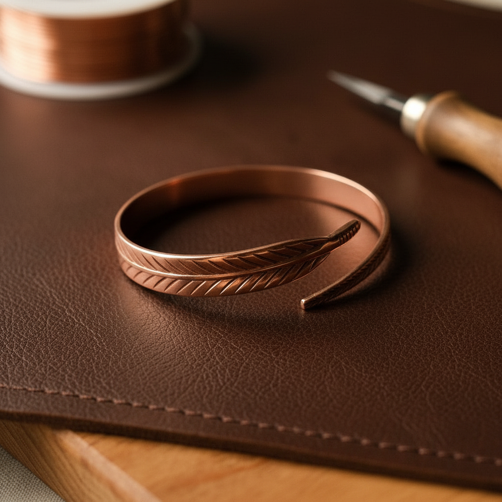 Airborne Feather Copper Bracelet