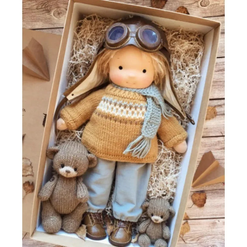 Cotton Cuddle Toy Mila in Waldorf Style with Fabric Box