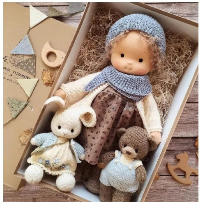 Cotton Cuddle Toy Mila in Waldorf Style with Fabric Box