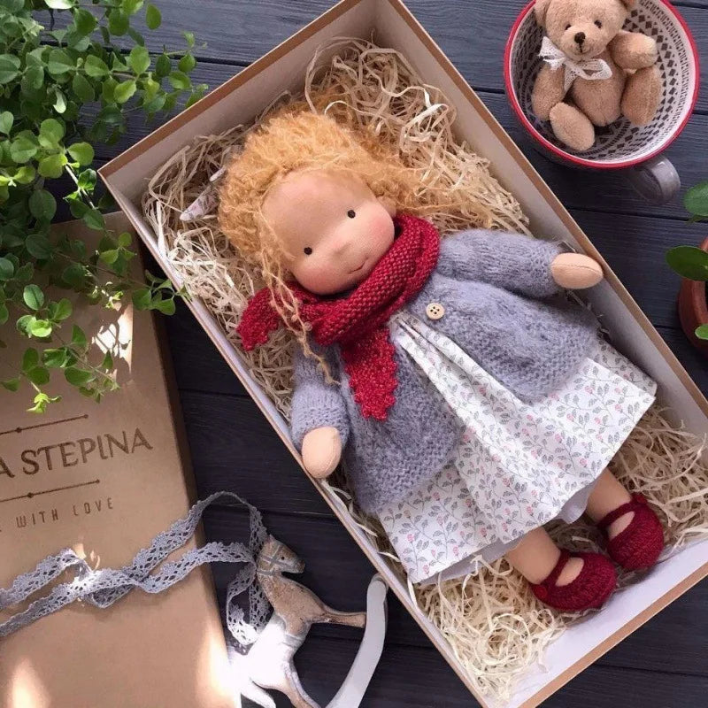 Cotton Cuddle Toy Mila in Waldorf Style with Fabric Box