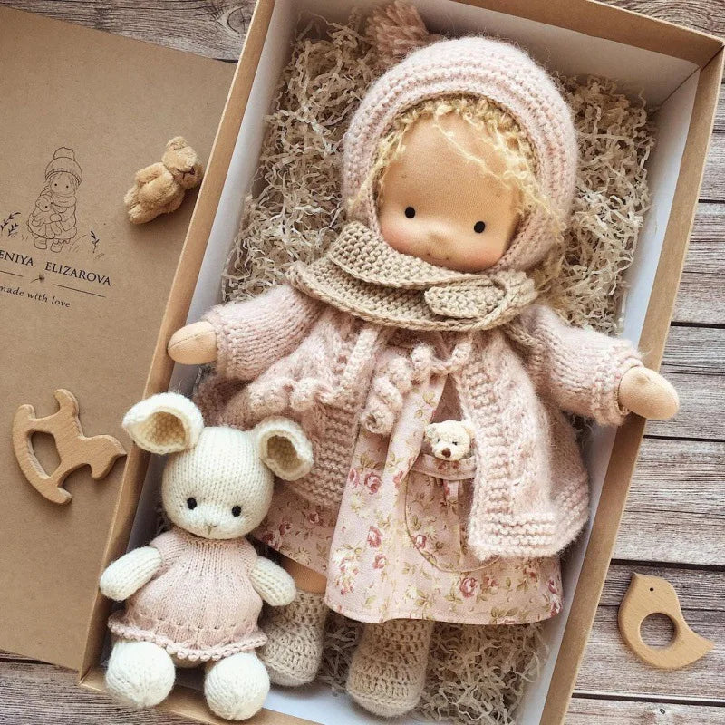 Cotton Cuddle Toy Mila in Waldorf Style with Fabric Box
