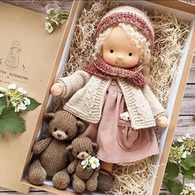 Cotton Cuddle Toy Mila in Waldorf Style with Fabric Box