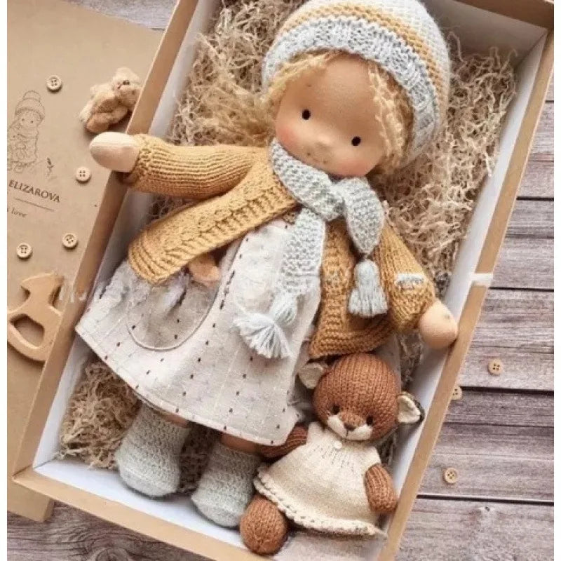 Cotton Cuddle Toy Mila in Waldorf Style with Fabric Box