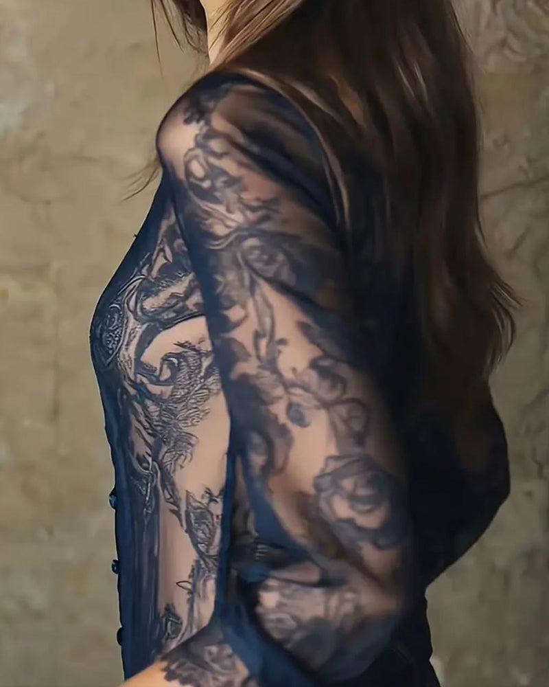 Image of Crystal | Women's Sheer Lace Button-Down Blouse