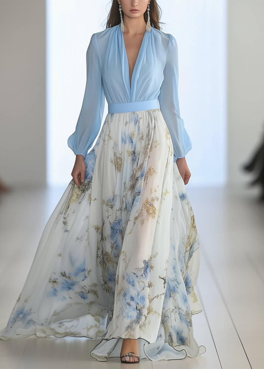 Image of Daniela | Women's V-Neck Chiffon Maxi Dress