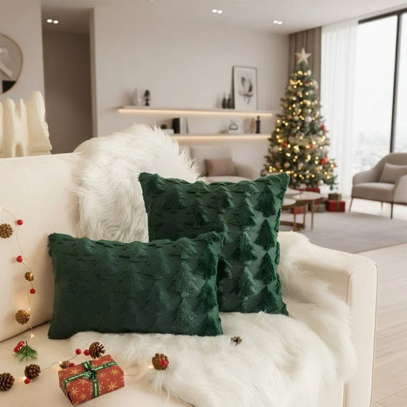 Decorative Plush Cushion Cover with Textured Christmas Tree Pattern
