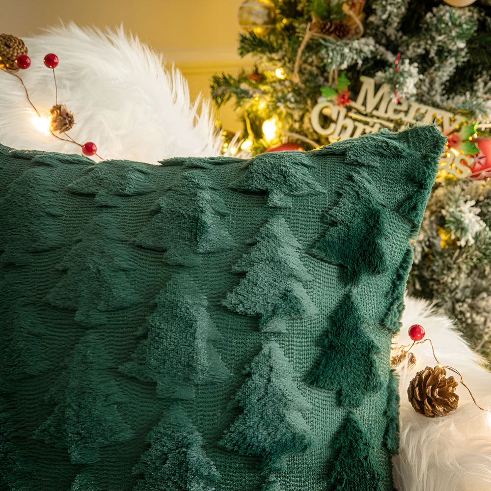 Decorative Plush Cushion Cover with Textured Christmas Tree Pattern