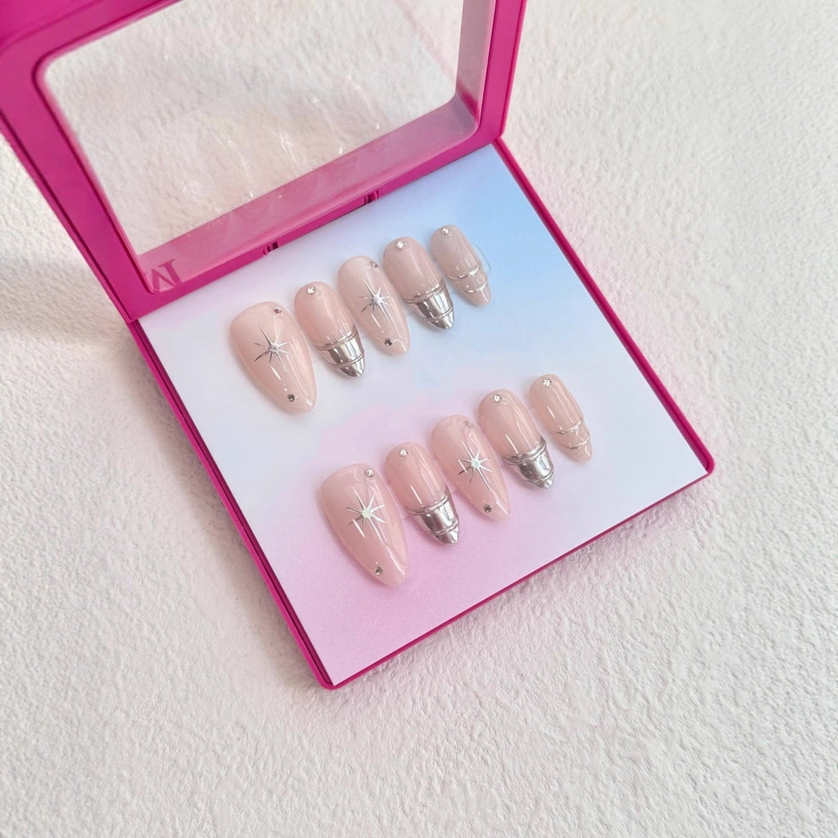 Decorative Press-On Nail Set with Gem Accents