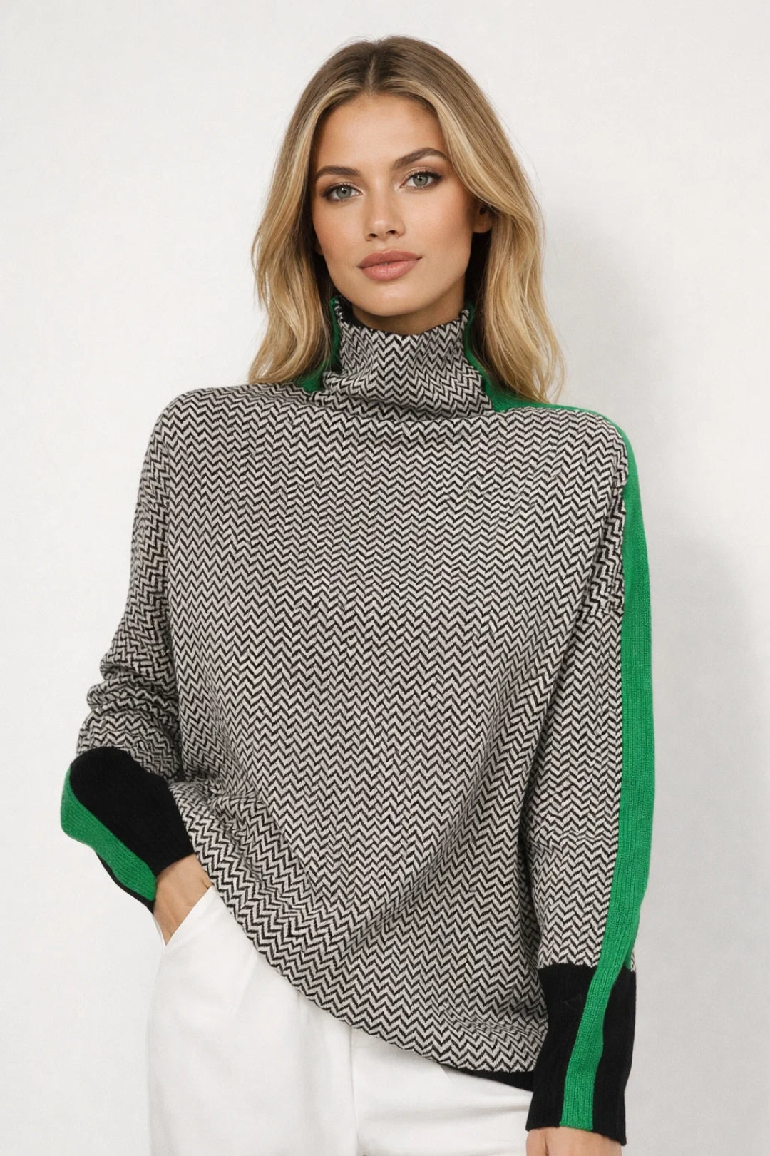 Image of Delilah | Women's Turtleneck Chevron Pattern Sweater