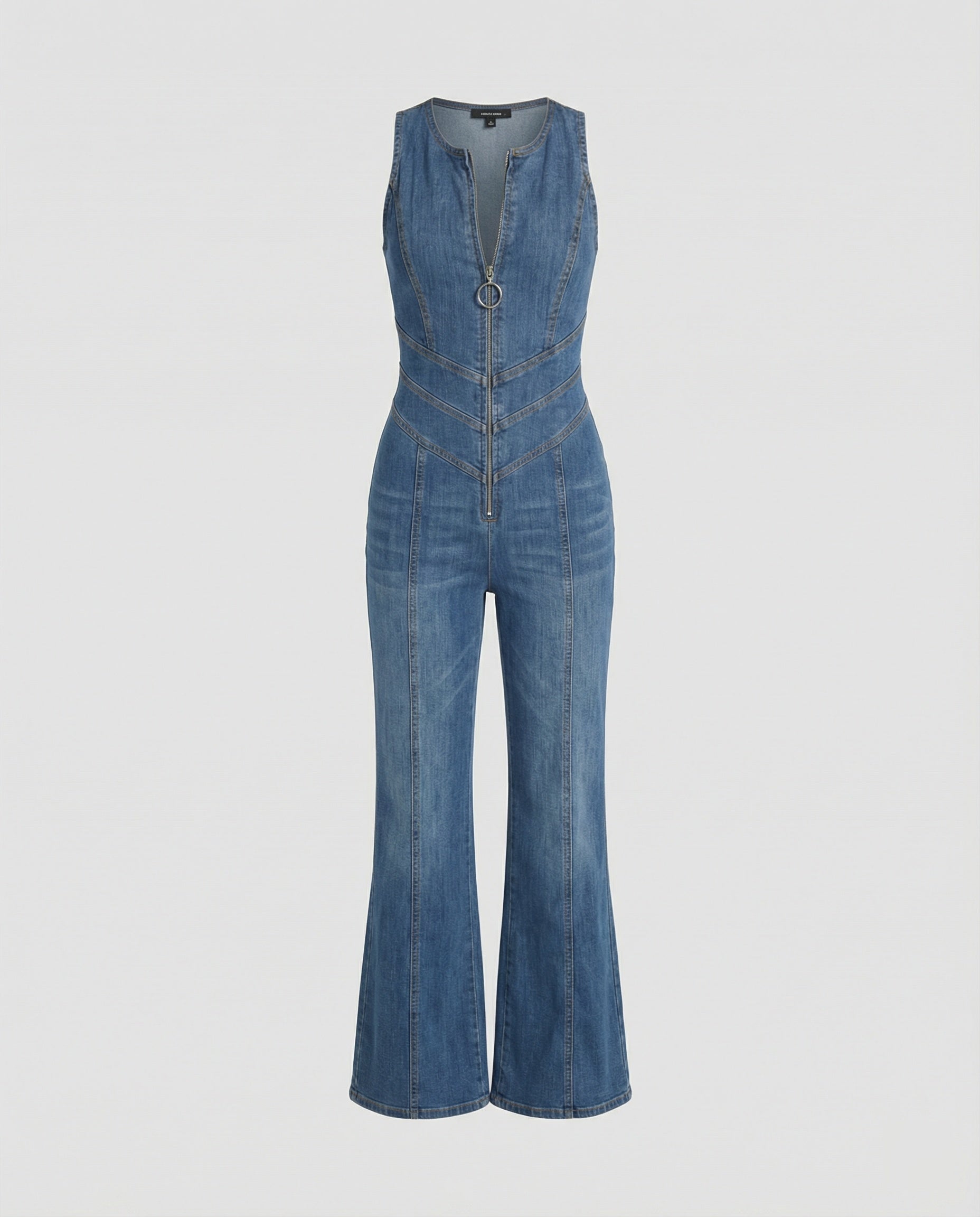 Denim Overall for Women, Back Cutout with Heart-Shaped Neckline, Sleeveless, Fitted, Jumpsuit