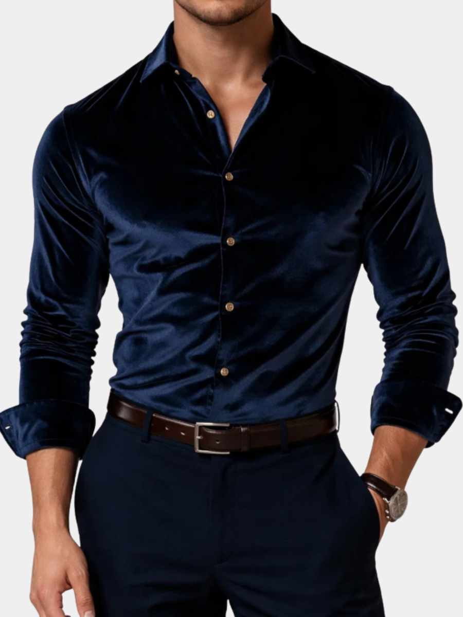 Image of Dennis | Men's Slim-Fit Velvet Dress Shirt