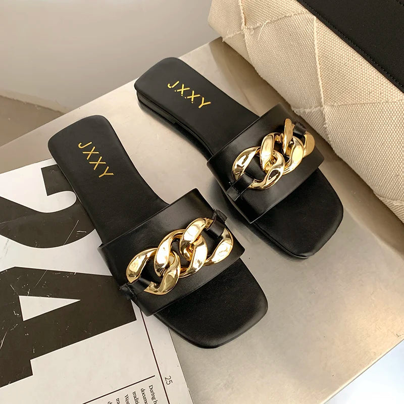 Image of Devon | Women's Chain Detail Slip-On Slides