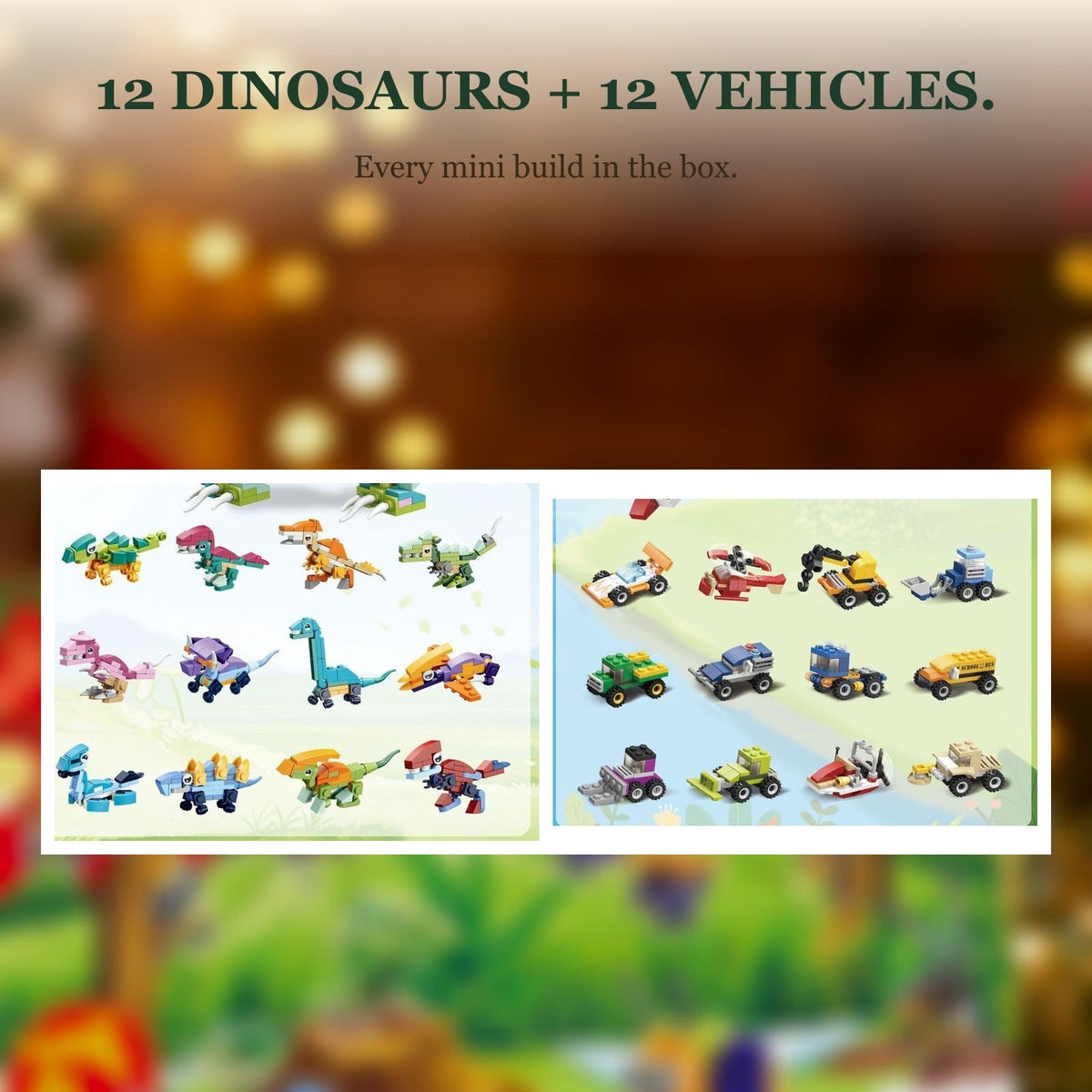 Dinosaur and Vehicle Advent Calendar, 24 Mini Brick Builds plus Big T. Rex and Plane