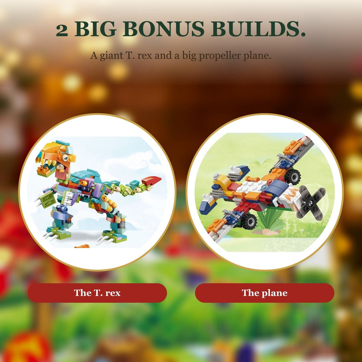 Dinosaur and Vehicle Advent Calendar, 24 Mini Brick Builds plus Big T. Rex and Plane