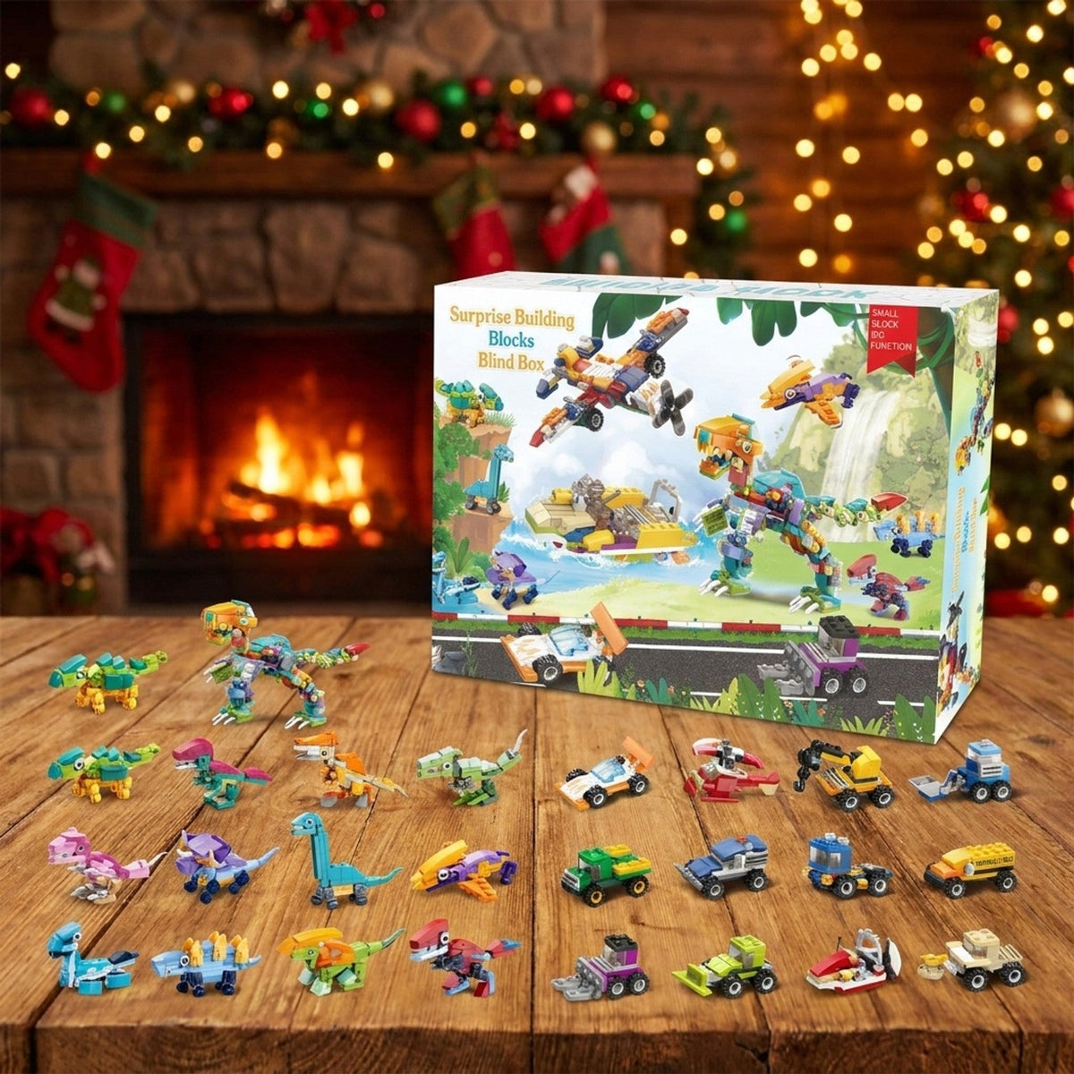 Dinosaur and Vehicle Advent Calendar, 24 Mini Brick Builds plus Big T. Rex and Plane
