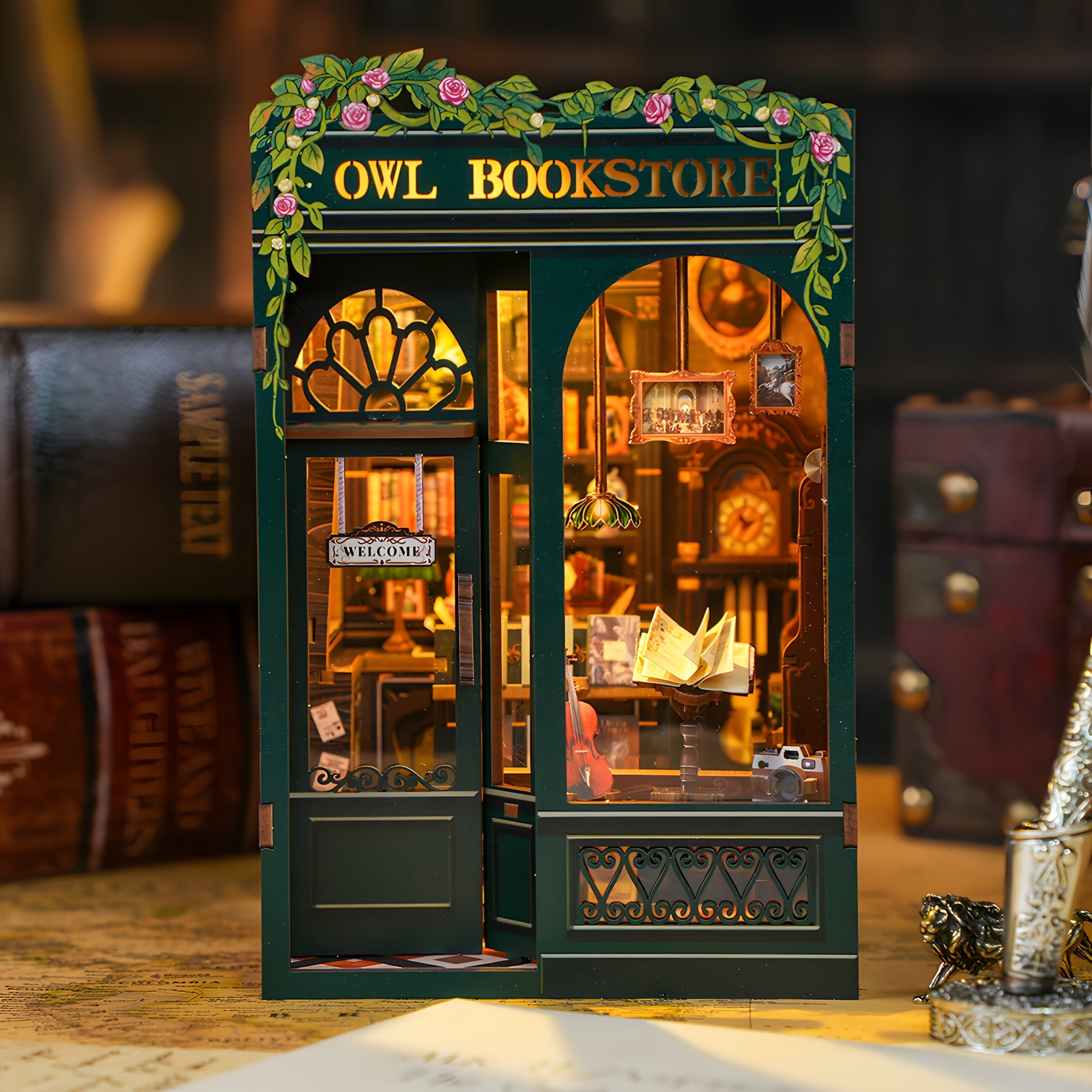 DIY Miniature Owl Bookstore – 3D Wood Kit with Lighting for Creative Decoration