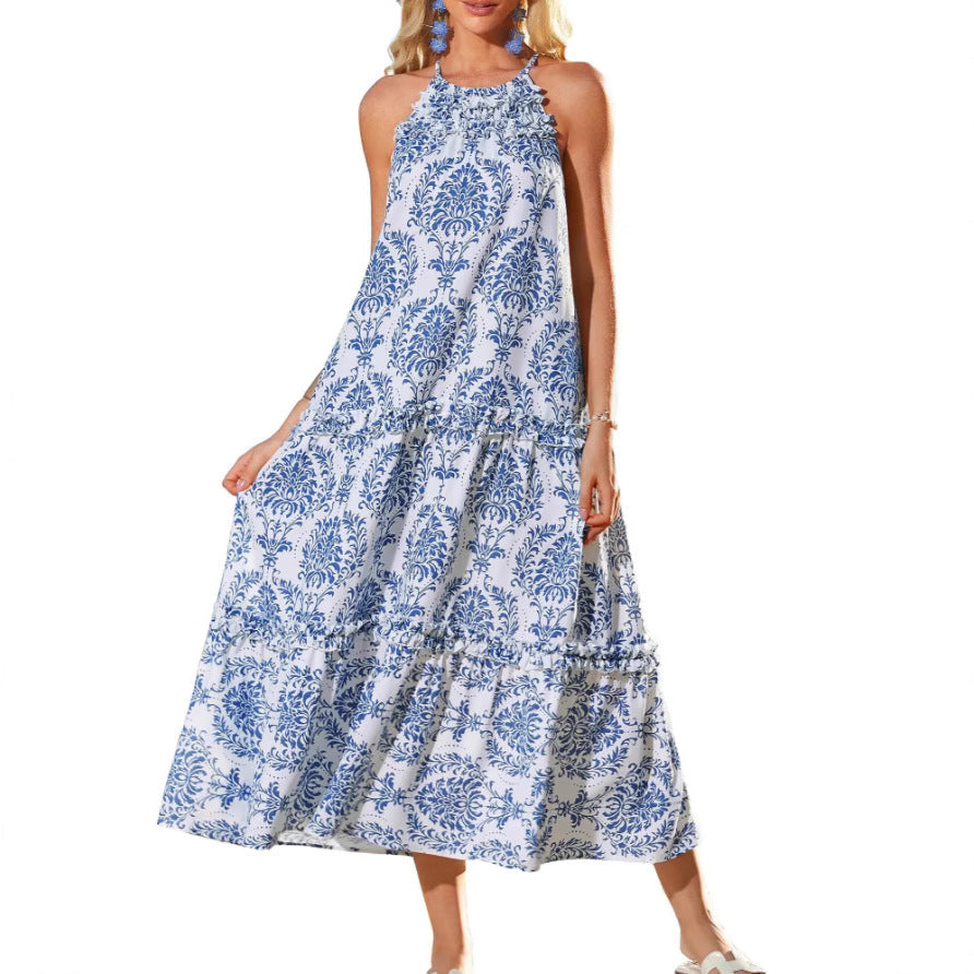 Image of Doris | Women's Sleeveless Floral Halter Midi Dress