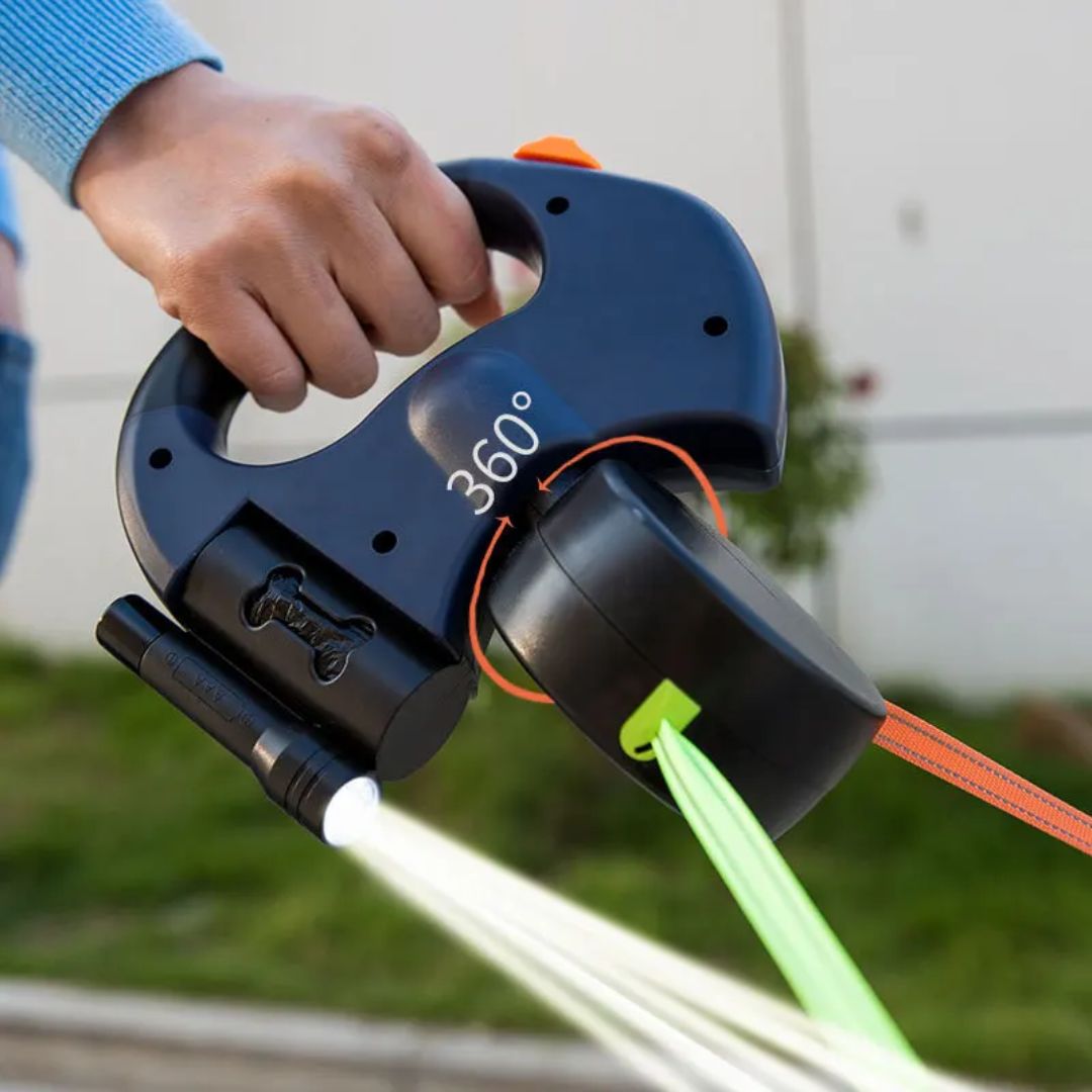Double Dog Leash with Flashlight and Waste Bag Holder