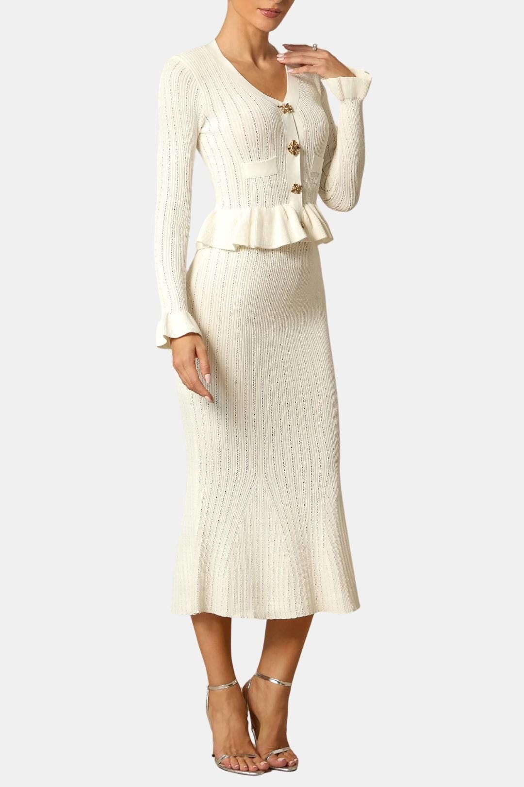 Image of Edith | Women's Long Sleeve Fit & Flare Midi Dress