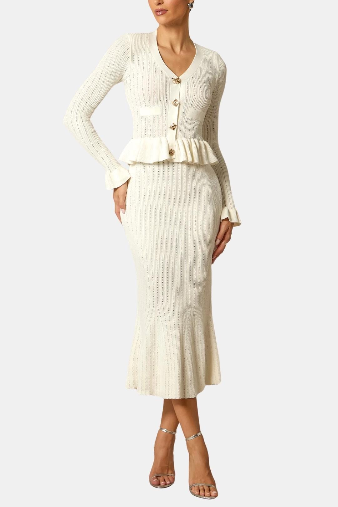 Image of Edith | Women's Long Sleeve Fit & Flare Midi Dress