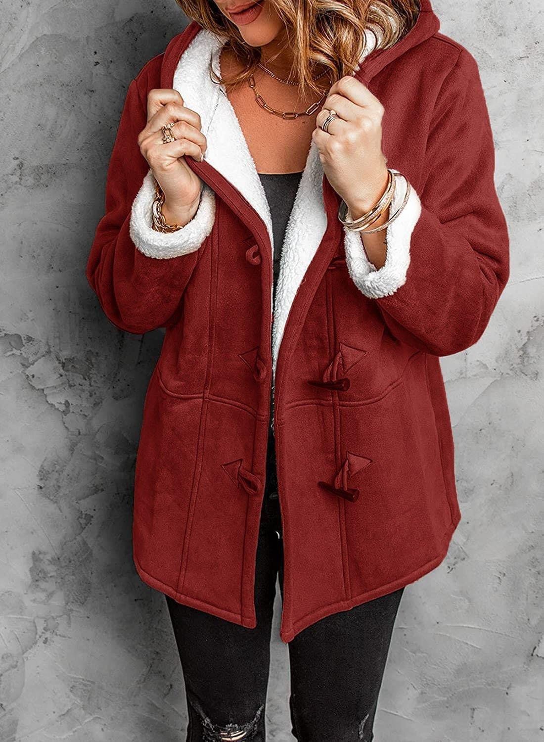 Elegant Hooded Coat with Unique Button Design