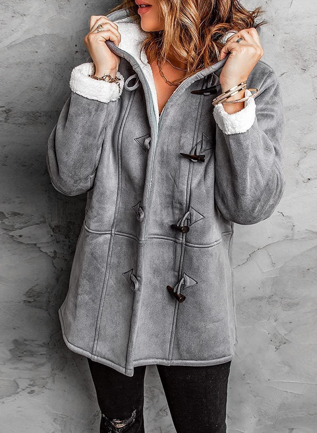 Elegant Hooded Coat with Unique Button Design