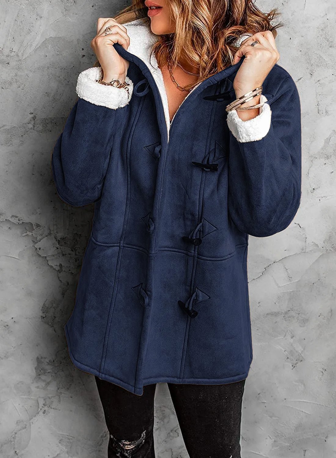 Elegant Hooded Coat with Unique Button Design