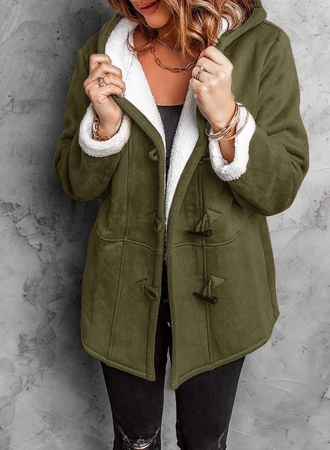 Elegant Hooded Coat with Unique Button Design