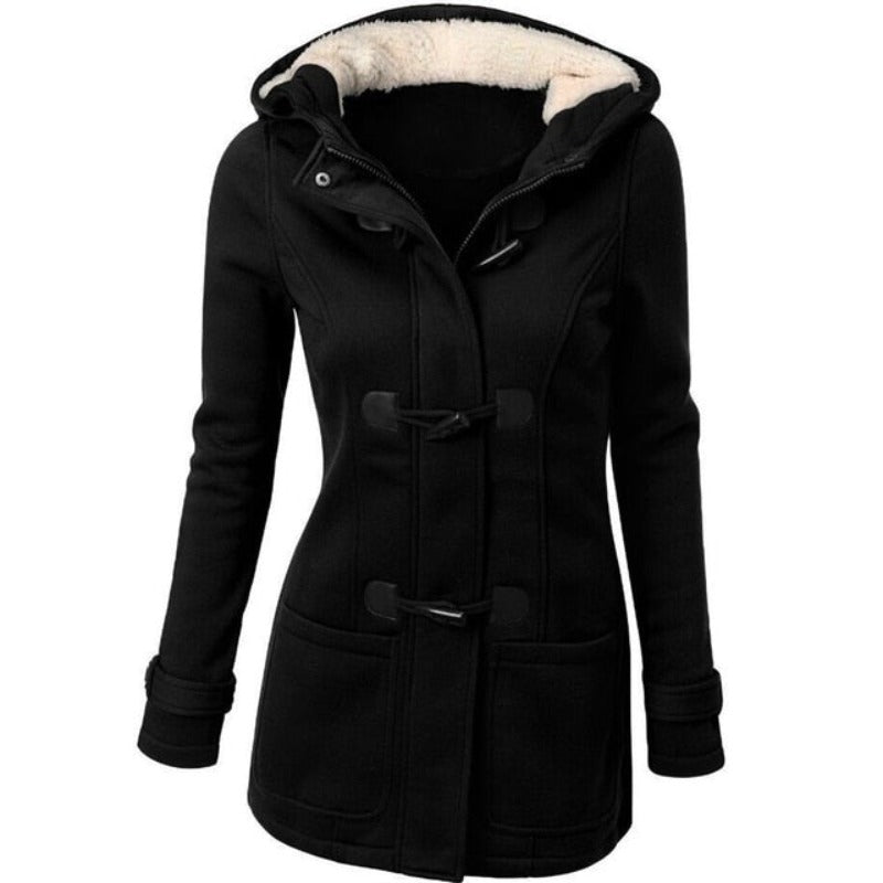 Elegant Winter Coat with Long Sleeves and Removable Hood