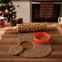 Embossed Wooden Rolling Pin for Christmas Cookies and Pastries