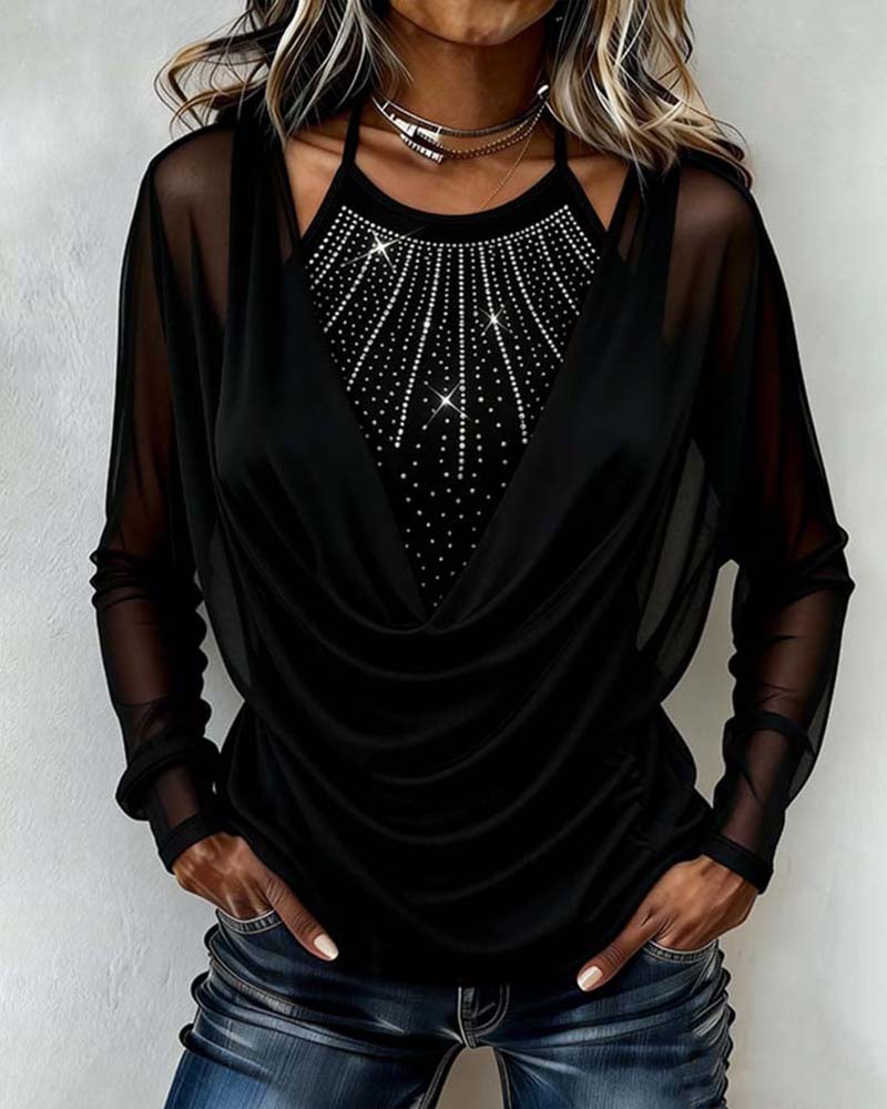 Image of Emily | Women's Long Sleeve Sheer Sleeve Blouse