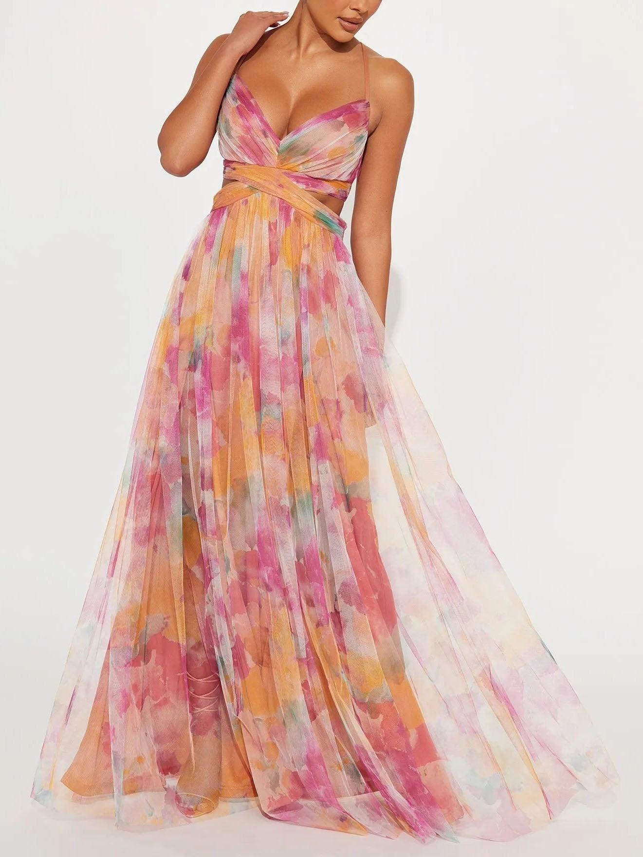 Image of Esther | Women's Spaghetti Strap Floral Maxi Dress