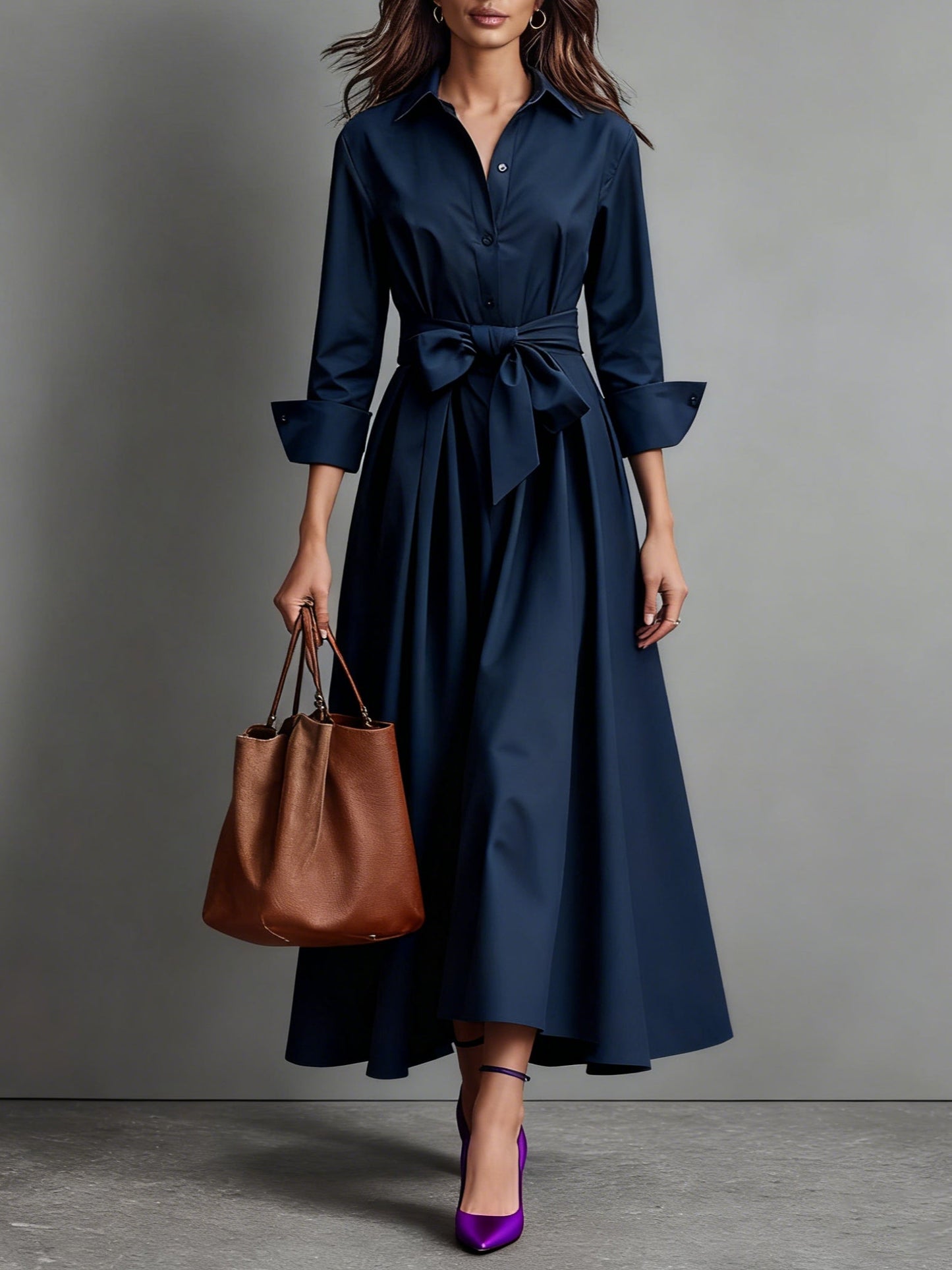 Image of Eva | Women's Long Sleeve A-Line Midi Dress