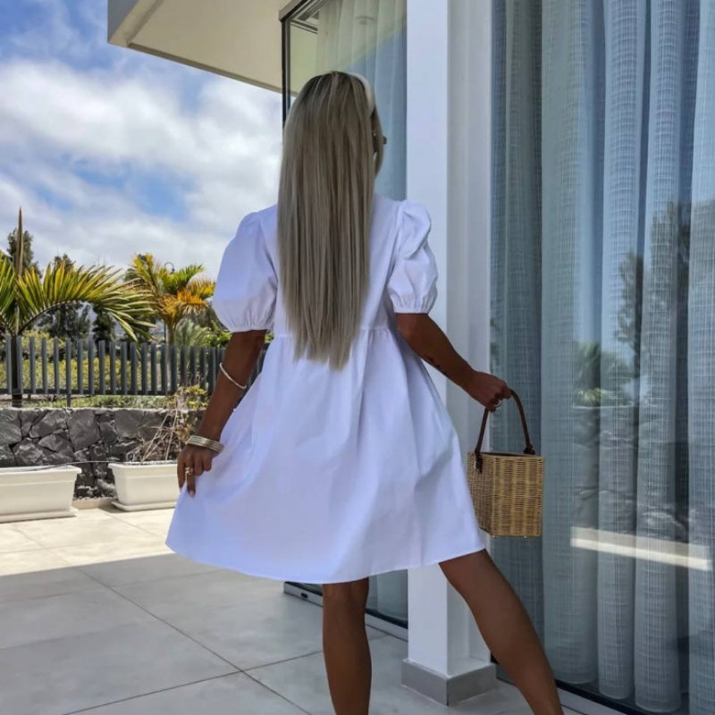 Image of Eva | Women's Puff Sleeve A-Line Mini Dress