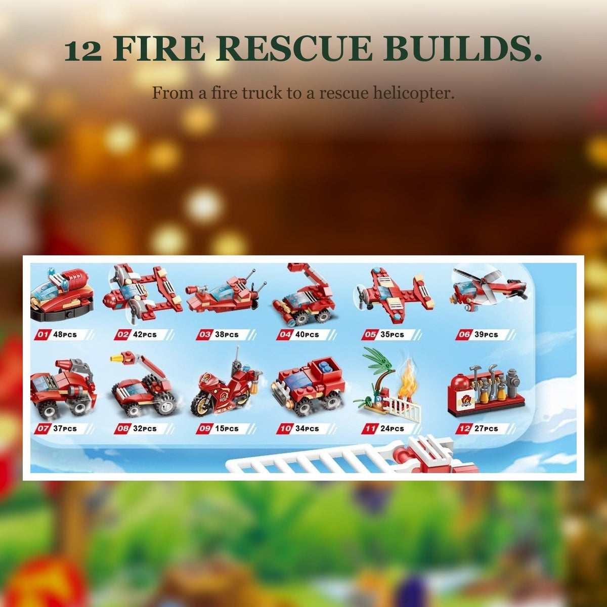 Fire Rescue and Construction Advent Calendar, Mini Brick Vehicles plus Crane and Rescue Boat