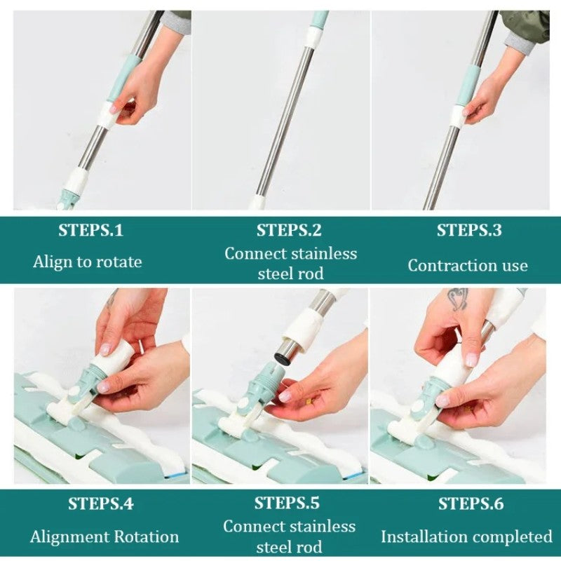 Flat Mop Made of Stainless Steel – With Reusable Microfiber Cloth