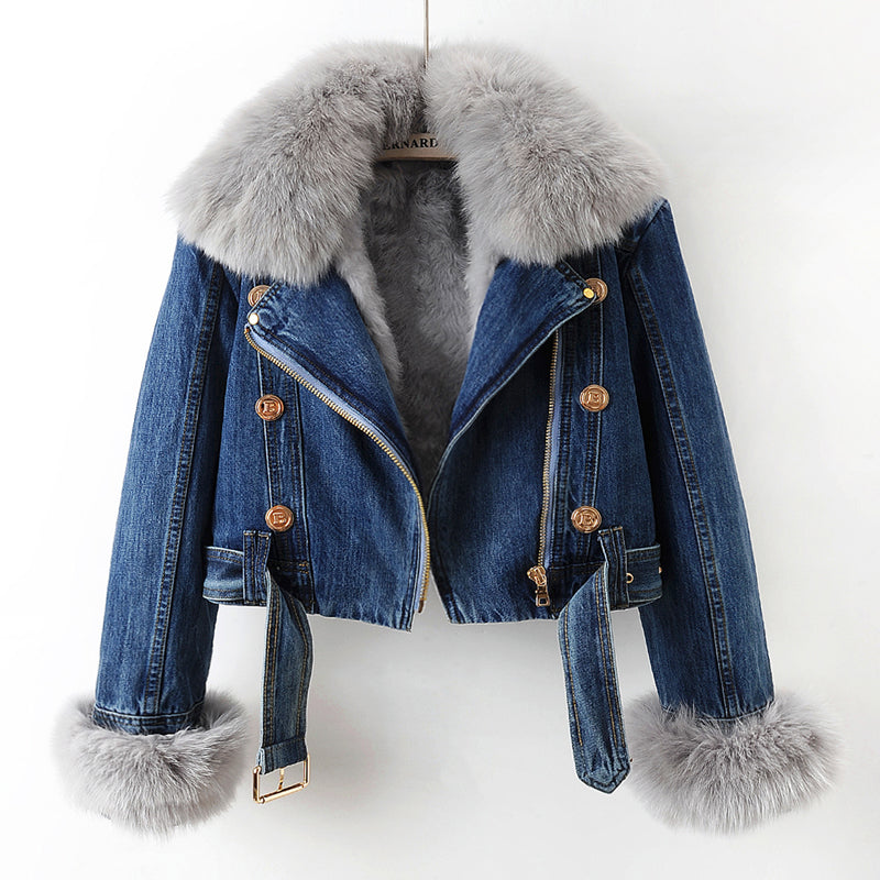 Fox Fur-Lined Denim Coat